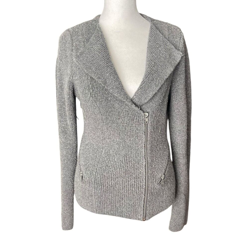 WHBM XS Chunky Sweater Blazer Jacket Gray Asymmetrical Zip Front Thick
